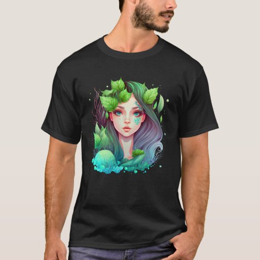 Cute mermaid fairy seaweed plants water sea fantas tシャツ (正面)