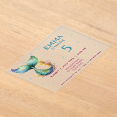 Cute Mermaid Girl Birthday Party  アクリル招待状 (レイダウン)