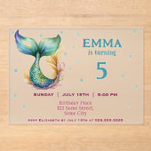 Cute Mermaid Girl Birthday Party  アクリル招待状 (正面)