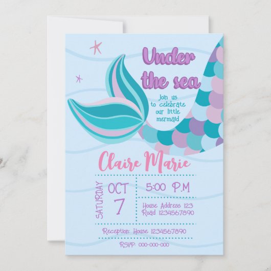 Cute Mermaid Invitation 招待状 (正面)