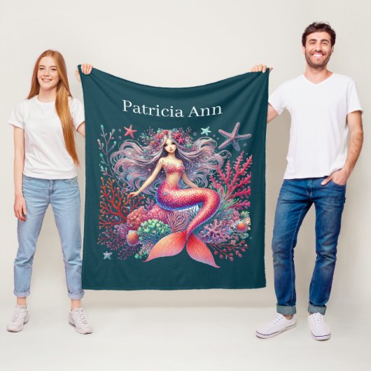 Cute mermaid lovers add name  フリースブランケット (インサイチュ)