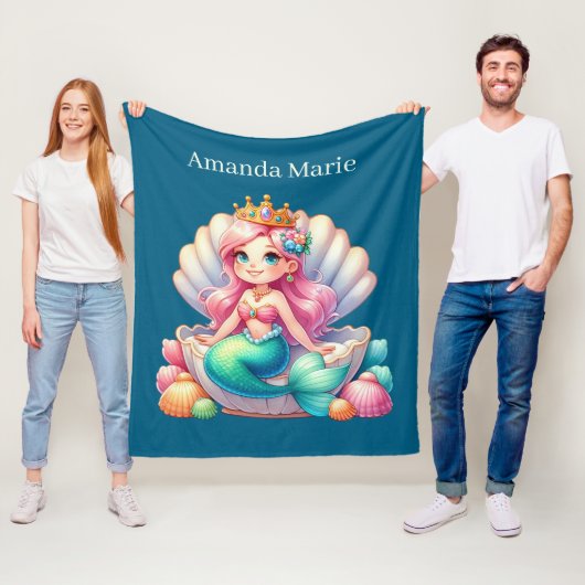 Cute mermaid lovers add name  フリースブランケット (インサイチュ)
