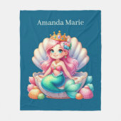 Cute mermaid lovers add name  フリースブランケット (正面)