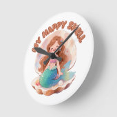Cute Mermaid My Happy Shell Quote Pastel Aesthetic ラウンド壁時計 (傾斜)