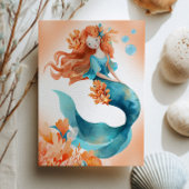 Cute Mermaid Ocean Marine Life Girl Kids Birthday  招待状