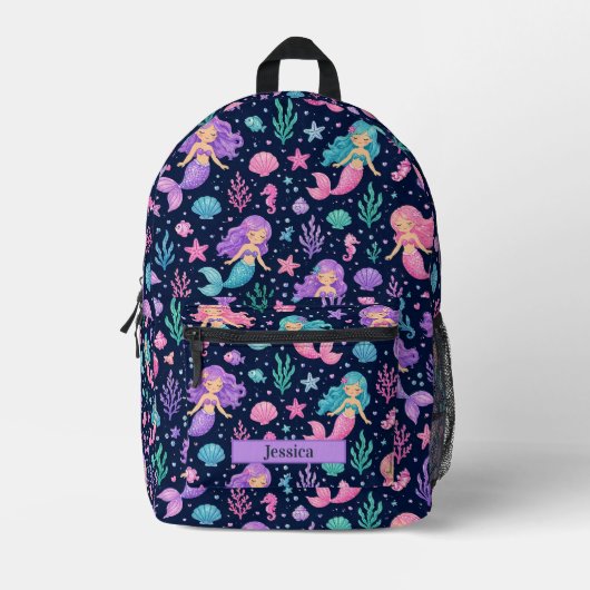 Cute Mermaid Pattern プリントバックパック (正面)
