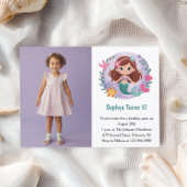 Cute Mermaid Photo Kids Birthday Party 招待状