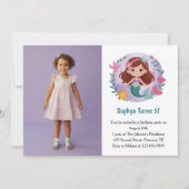 Cute Mermaid Photo Kids Birthday Party 招待状 (正面)