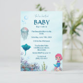 Cute Mermaid & Sea King Baby Sprinkle Invitation エンクロージャーカード (スタンド正面)