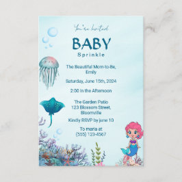 Cute Mermaid & Sea King Baby Sprinkle Invitation エンクロージャーカード