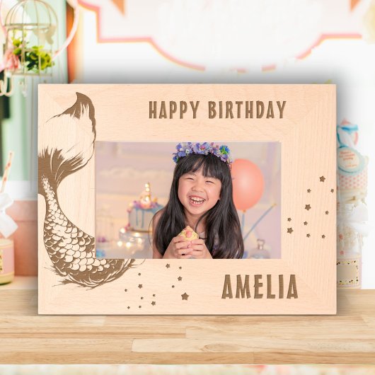 Cute Mermaid Tail Happy Birthday Girl Photo レーザー彫刻フレーム