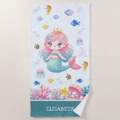 Cute Mermaid Under the Sea ビーチタオル (正面)