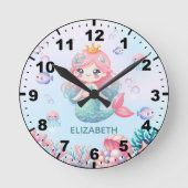 Cute Mermaid Under the Sea  ラウンド壁時計 (正面)
