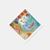 Cute mermaid white cat mercat party napkins スタンダードカクテルナプキン (角)