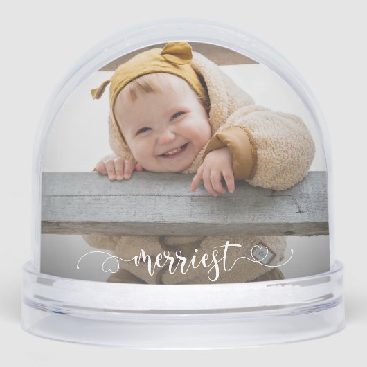 Cute Merriest Modern Calligraphy Photo Snow Globe (正面)