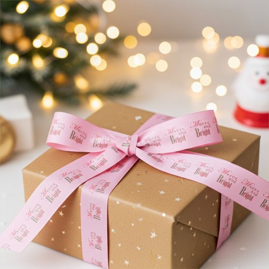 Cute Merry and Bright Stripe on Cotton Candy Pink グログランリボン