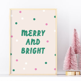Cute Merry & Bright Pink Confetti Holiday Print ポスター