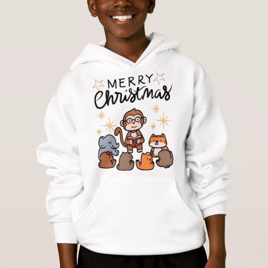 "Cute Merry Christmas Cartoon Hoodie for Boys" (正面)