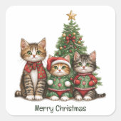 Cute Merry Christmas Cats スクエアシール (正面)