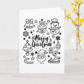 Cute Merry Christmas Doodle Art カード (黄色い花)