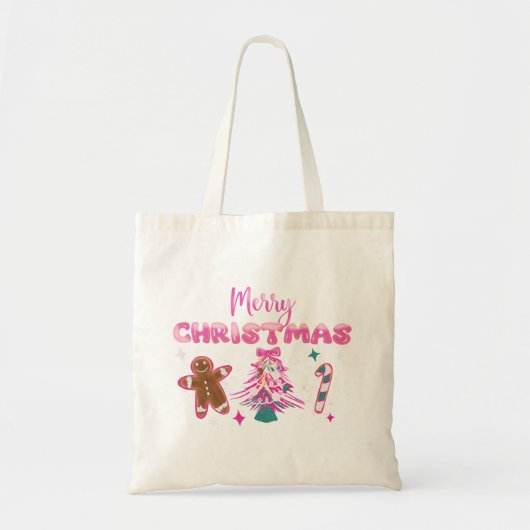 Cute Merry Christmas Gingerbread and Candy Design トートバッグ (正面)