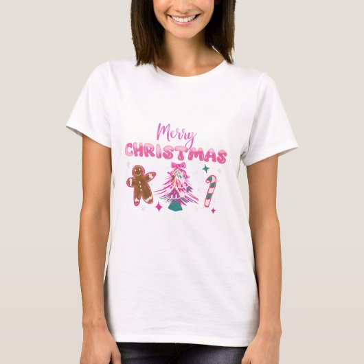 Cute Merry Christmas Gingerbread and Candy Design Tシャツ (正面)