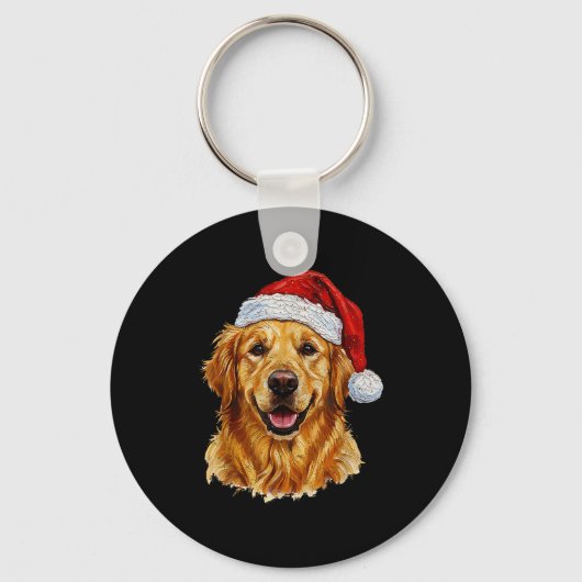 Cute Merry Christmas Golden Retriever Dog Christma キーホルダー (正面)