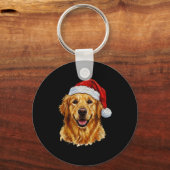 Cute Merry Christmas Golden Retriever Dog Christma キーホルダー (正面)
