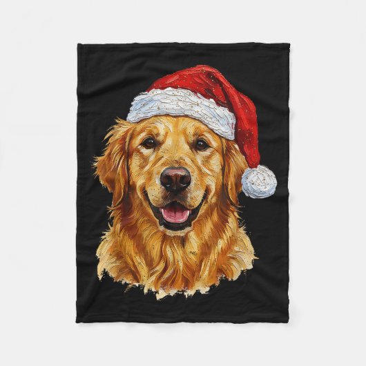 Cute Merry Christmas Golden Retriever Dog Christma フリースブランケット (正面)