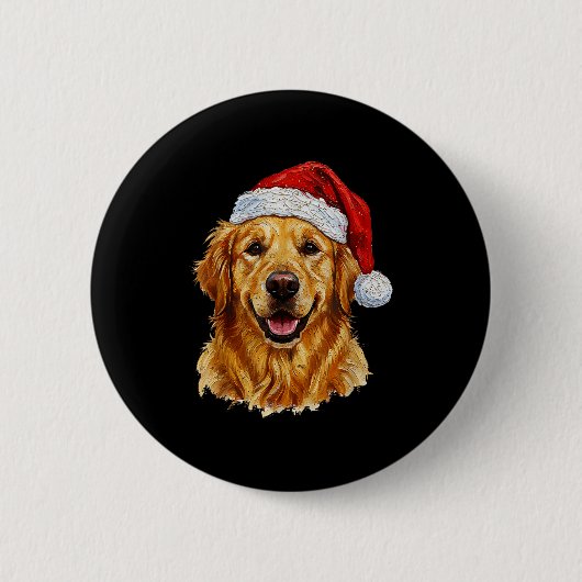 Cute Merry Christmas Golden Retriever Dog Christma 缶バッジ (正面)