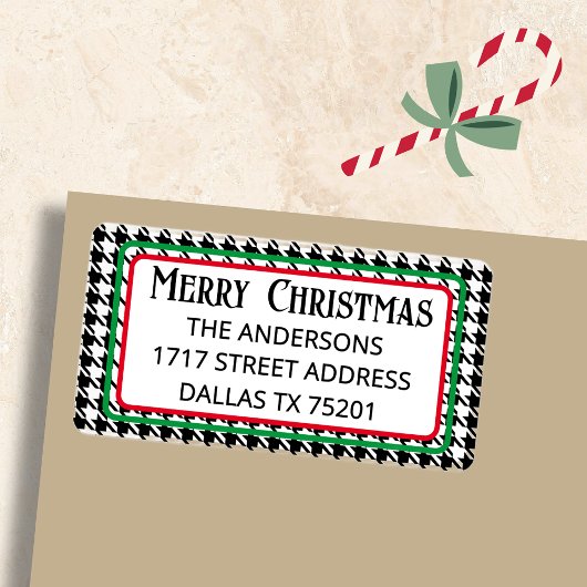 Cute Merry Christmas Houndstooth Address Label ラベル