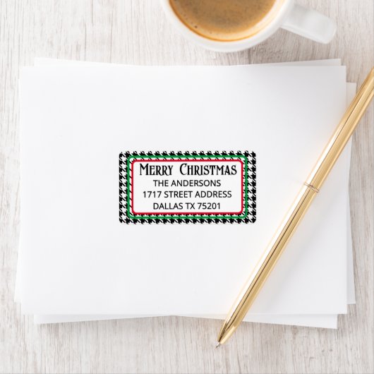 Cute Merry Christmas Houndstooth Address Label ラベル (インサイチュ)