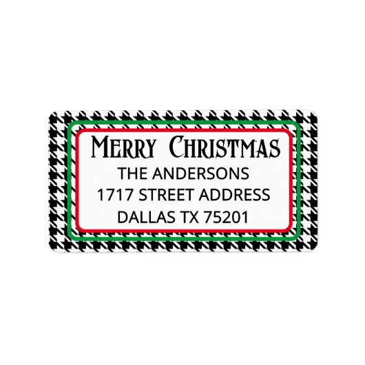 Cute Merry Christmas Houndstooth Address Label ラベル (正面)