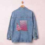 Cute Merry Christmas Pink Retro Xmas Tree Holiday デニムジャケット (ハンガー)
