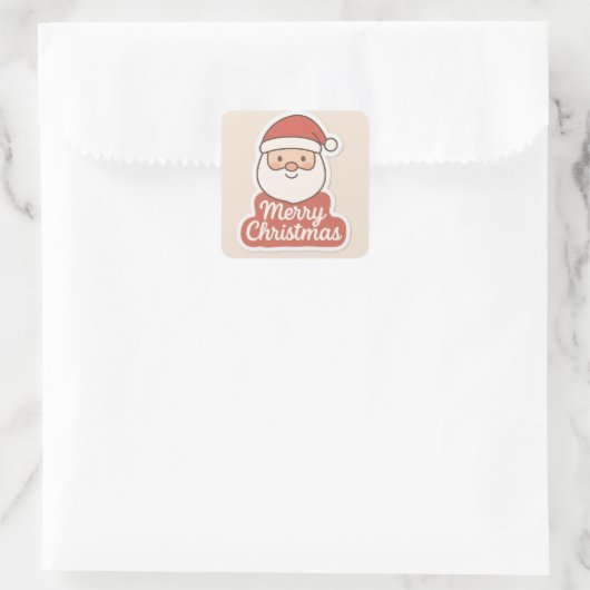 Cute Merry Christmas Santa Face Sticker スクエアシール (バッグ)