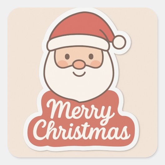 Cute Merry Christmas Santa Face Sticker スクエアシール (正面)