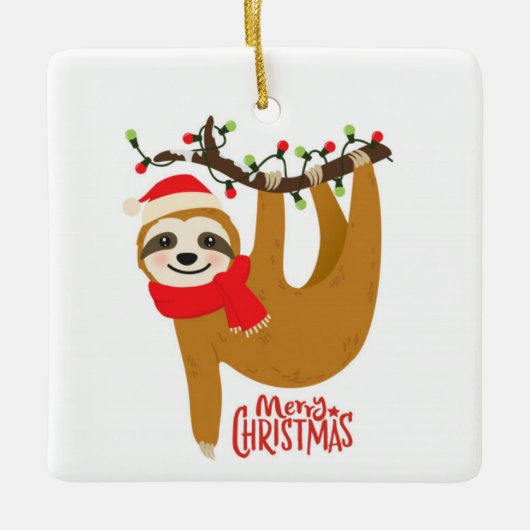 Cute Merry Christmas Sloth セラミックオーナメント (正面)