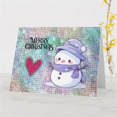 Cute Merry Christmas Snowman Pastel Glitter カード (黄色い花)