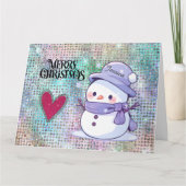 Cute Merry Christmas Snowman Pastel Glitter  カード (正面)