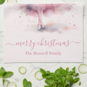 Cute merry christmas soft pink ballerina  キッチンタオル (折り畳み)
