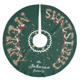 Cute Merry Christmas Tree Skirt with Family Name ブラッシュドポリエステルツリースカート