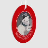 Cute Merry Christmas White Dog Photo Red Round オーナメント (正面)