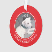Cute Merry Christmas White Dog Photo Red Round オーナメント (正面)