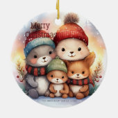 Cute Merry Christmas Woodland Animal Family セラミックオーナメント (裏面)