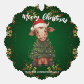 Cute merry Cow Christmas tree calf ox Xmas pattern オーナメントカード (正面)