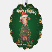 Cute merry Cow Christmas tree calf ox Xmas pattern オーナメントカード (左)