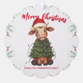 Cute merry Cow Christmas tree calf ox Xmas pattern オーナメントカード (正面)