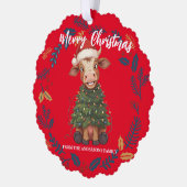Cute merry Cow Christmas tree calf ox Xmas pattern オーナメントカード (左)