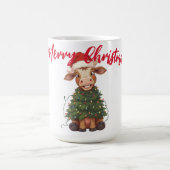 Cute merry Cow Christmas tree calf ox Xmas pattern コーヒーマグカップ (中央)