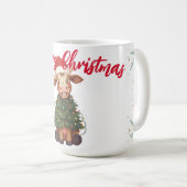 Cute merry Cow Christmas tree calf ox Xmas pattern コーヒーマグカップ (正面右)